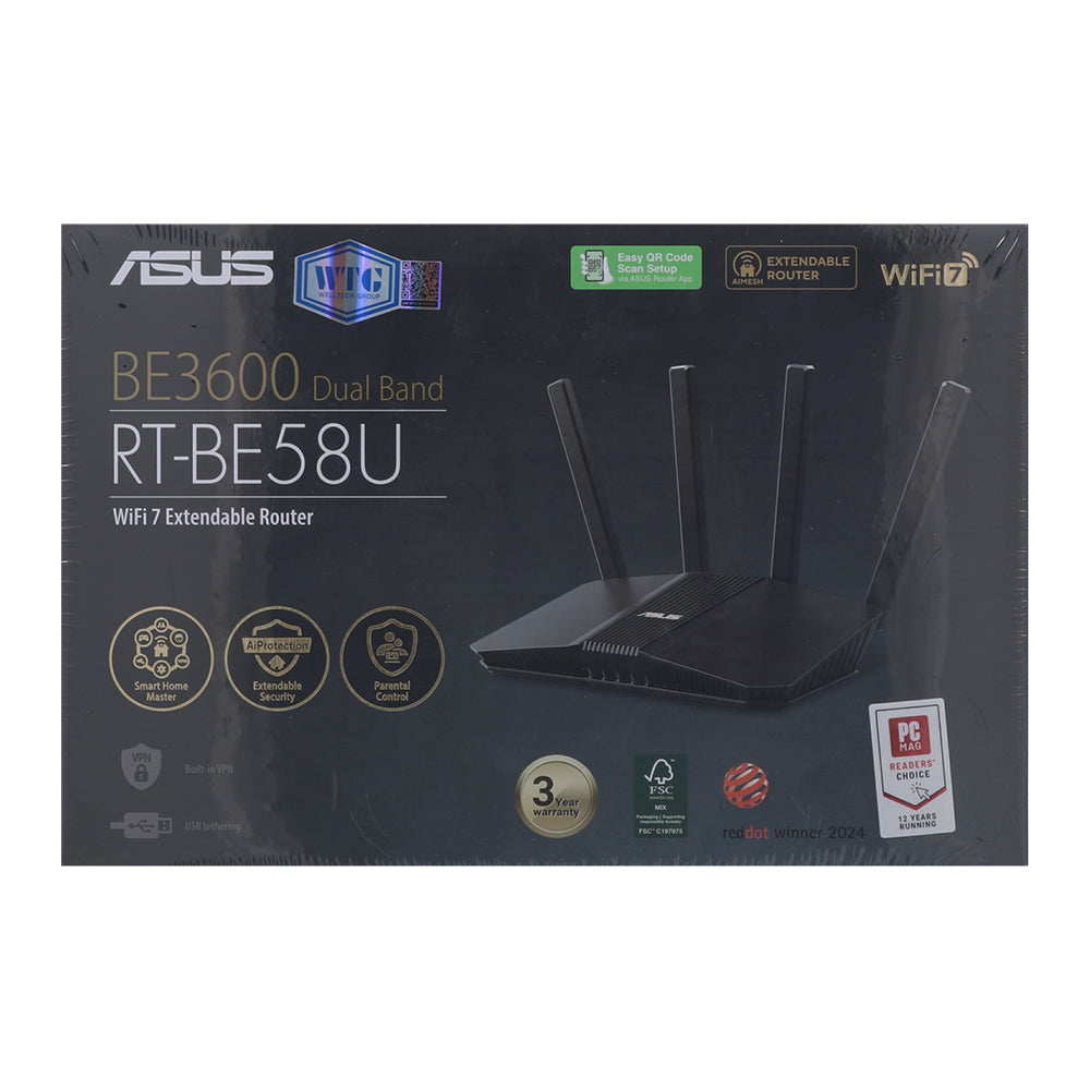 ASUS RT-BE58U V2 เราเตอร์ WiFi 7 AiMesh Extendable Router รับประกัน 3 ปี
