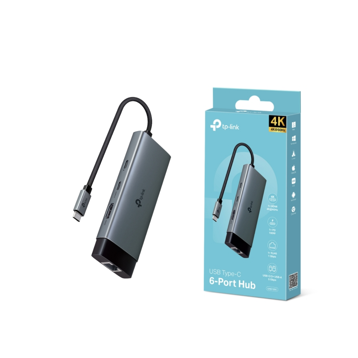TP-LINK UH6120C ฮับยูเอสบี Type-C รองรับการใช้งาน 6 พอร์ต เชื่อมต่อหน้าจอเสริมผ่านพอร์ต HDMI ระดับ 4K