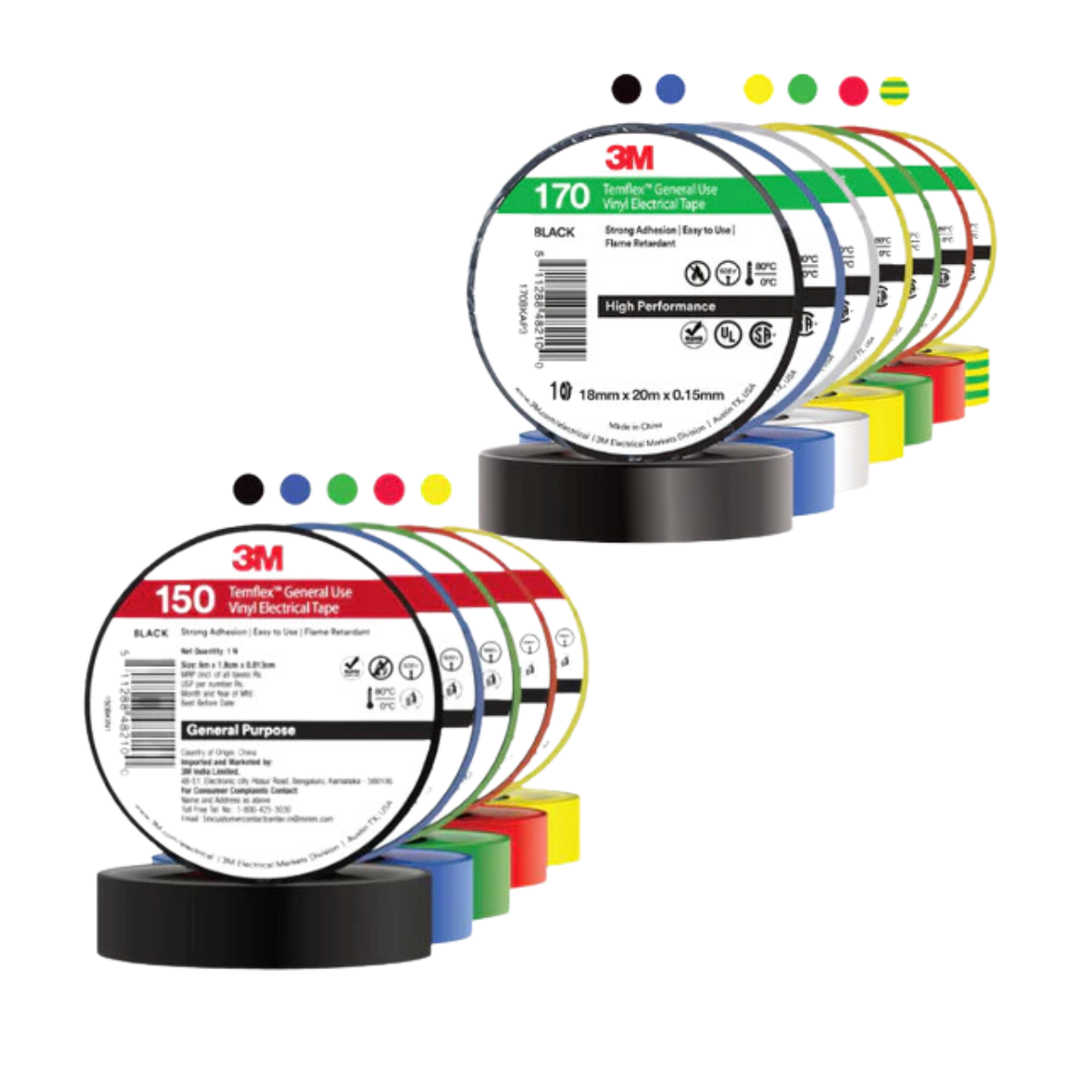 3M เทปพันสายไฟ TEMFLEX 150/170 กว้าง 19 มม. ยาว 10/20ม. หนา 0.13 มม