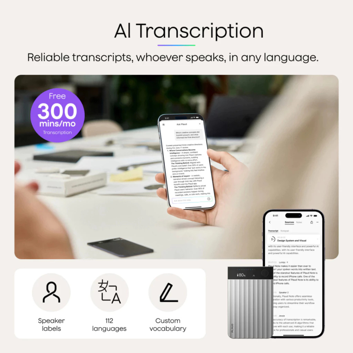 PLAUD Note Pro AI Voice Recorder เครื่องบันทึกเสียง Ai แปลภาษา อุปกรณ์จดบันทึก รับประกัน 1 ปี