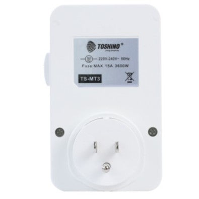 ปลั๊กไฟ Toshino รุ่น TS-MT3  ตั้งเวลาได้ มีระบบป้องกันไฟเกิน ตัดไฟอัตโนมัติ รับไฟสูงสุด 3600W 15A ขาปลั๊กถอดออกได้