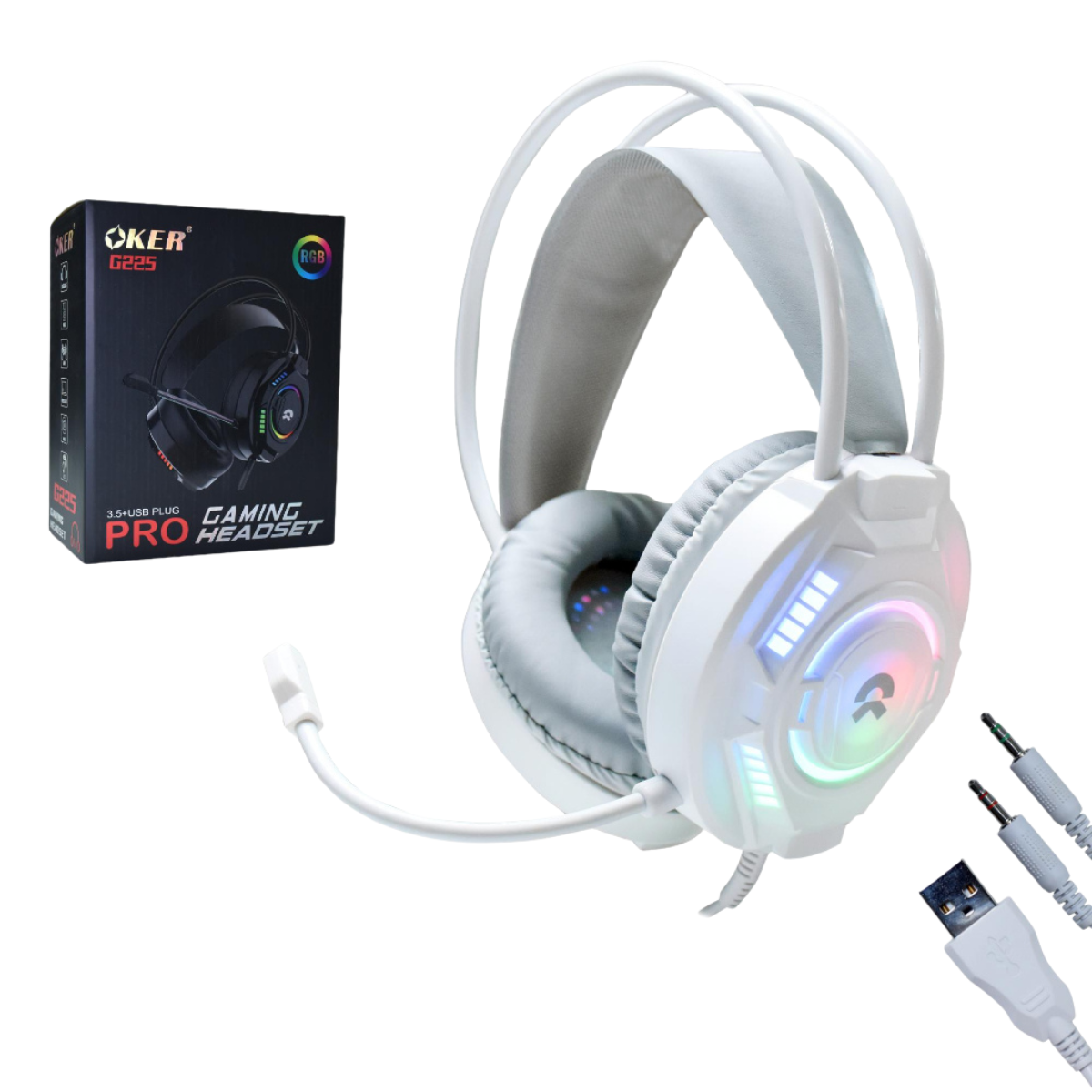 OKER G225 WHITE GAMING HEADSET 3.5+USB PRO GAMING HEADSET รับประกัน 1ปี