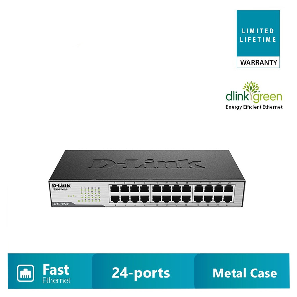 D-LINK DES-1024D 24-PORT 10/100MBPS UNMANAGED SWITCH METALIC RACKMOUNTABLE