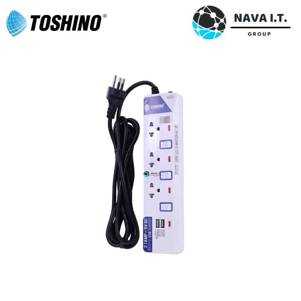 🛵มีส่งด่วน💨 TOSHINO ET-913 USB ปลั๊กไฟ ปลั๊กพ่วง 3 ช่องสายไฟยาว 3เมตร WARRANTY 3 YEAR