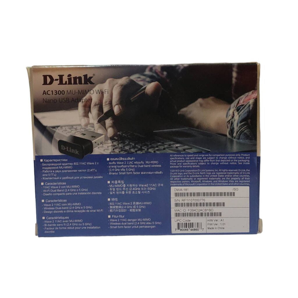 D-LINK DWA-181 AC1300 WIRELESS USB ADAPTER (ยูเอสบีไวไฟ) รับประกันตลอดอายุการใช้งาน