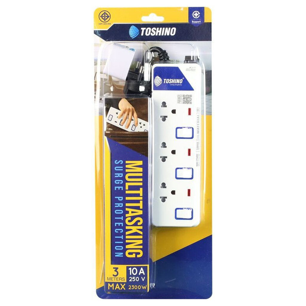 ปลัีกไฟ Toshino ET-913 5M รางปลั๊กไฟ 3 ช่อง 3 สวิตซ์ 5 เมตร [มอก]