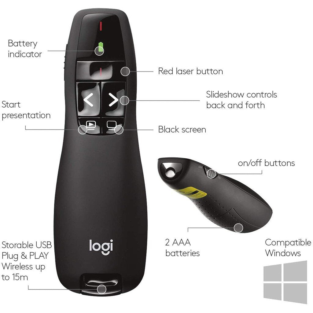 Logitech R400 Laser Presentation Remote รีโมทพรีเซนเทชั่นไร้สาย
