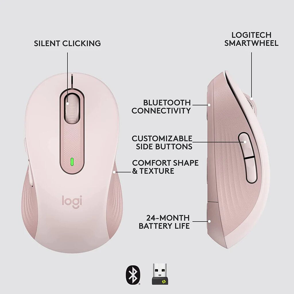 Logitech M650 สีชมพู Signature Wireless Mouse เม้าส์ไร้สายเสียงคลิกเบา