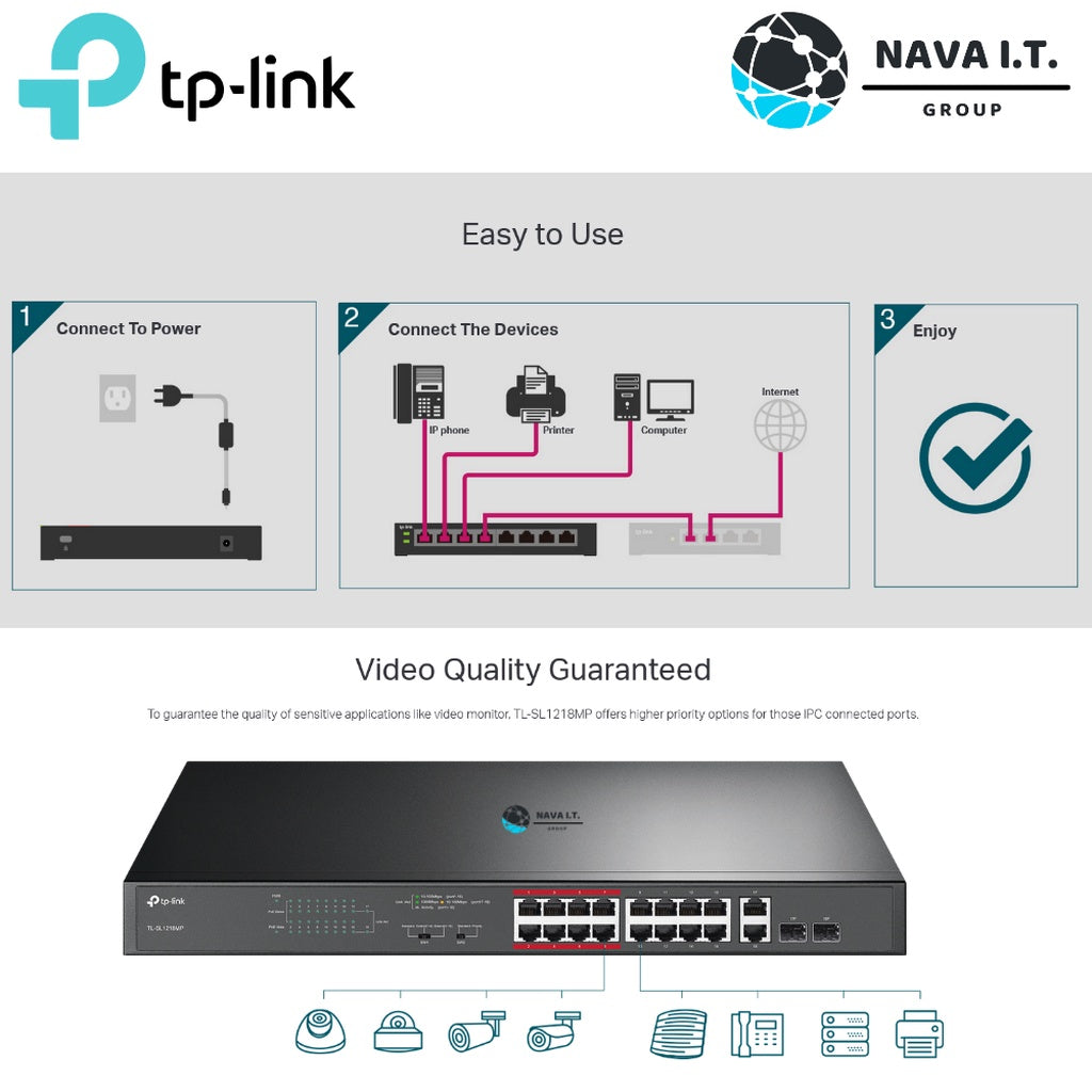 TP-LINK TL-SL1218MP 16-PORT 10/100MBPS +2-PORT GIGABIT UNMANAGED POE SWITCH ประกันตลอดการใช้งาน