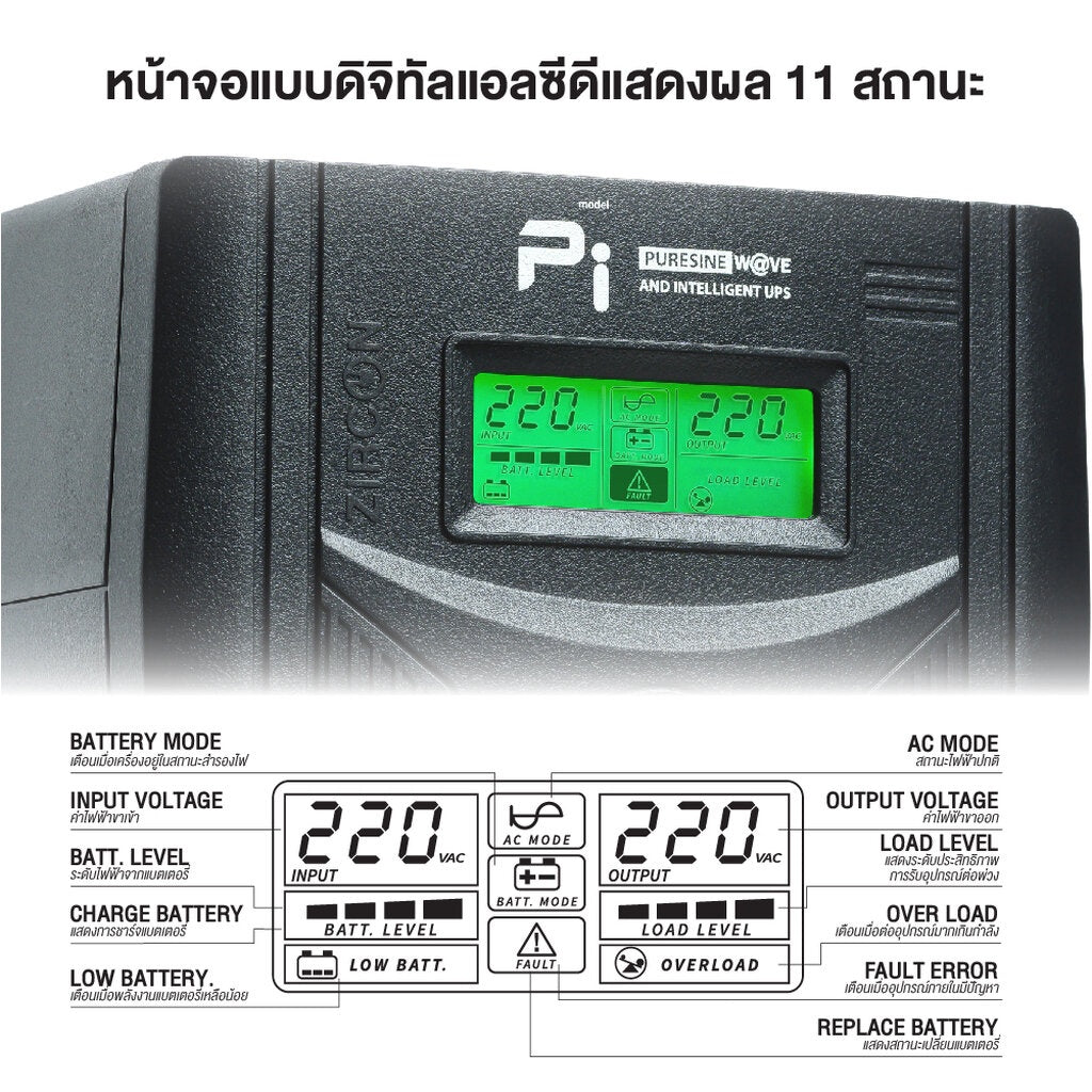 Zircon PI เครื่องสำรองไฟ รุ่น PI 1200VA 840W เหมาะสำหรับ คอม, PS4, Xbox, Server