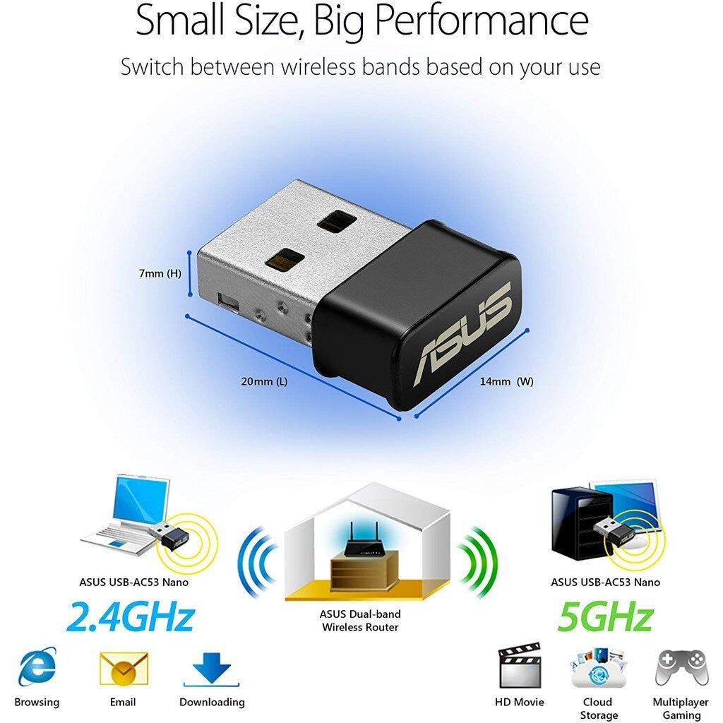 ASUS USB-AC53 NANO WIRELESS USB ADAPTER ยูเอสบีไวไฟ DUAL BAND AC1200 รับประกัน 3 ปี