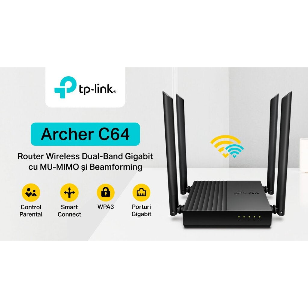 TP-LINK ARCHER C64 AC1200 WIRELESS MU-MIMO WIFI ROUTER รับประกันตลอดอายุการใช้งาน