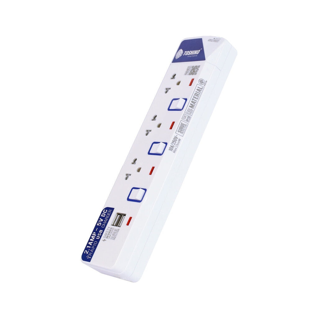 TOSHINO ET-913 USB ปลั๊กไฟ ปลั๊กพ่วง 3 ช่องสายไฟยาว 3เมตร ฟรี!!!!ปลั๊กแปลง
