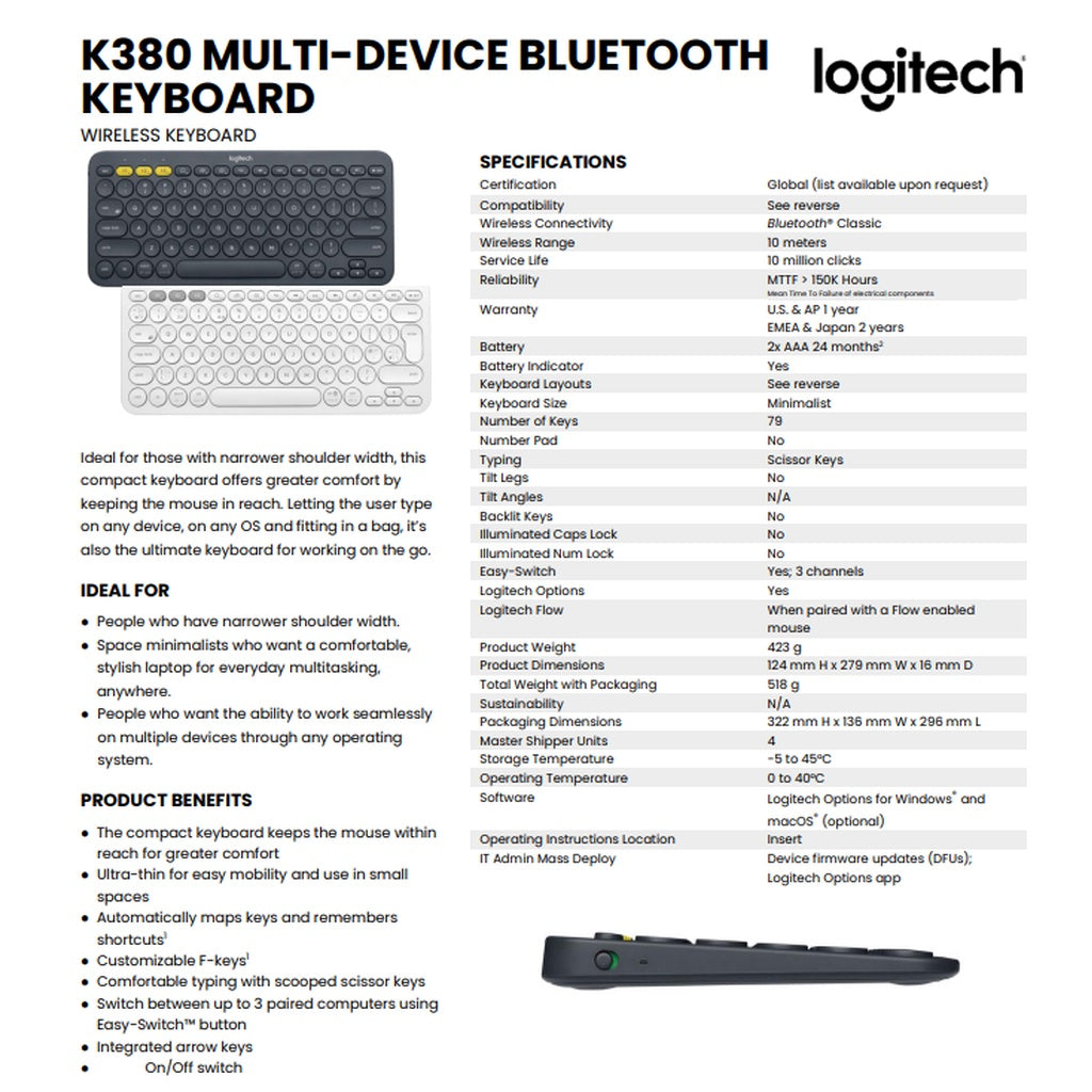 LOGITECH K380 MULTI-DEVICE BLUETOOTH KEYBOARD (ม่วง/LAVENDER)