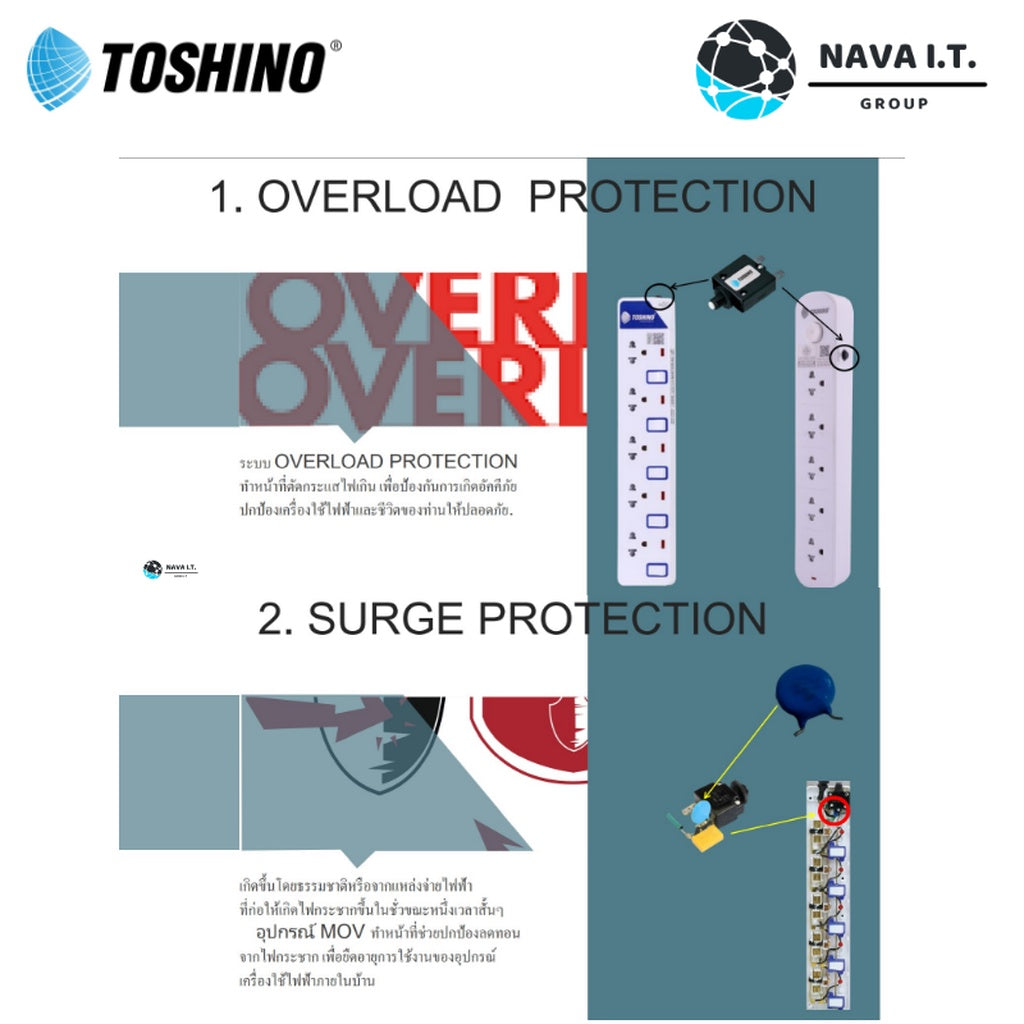 TOSHINO ET-914 5M ปลั๊กไฟ ปลั๊กพ่วง 4 ช่องสายไฟยาว 5 เมตร WARRANTY 3 YEAR