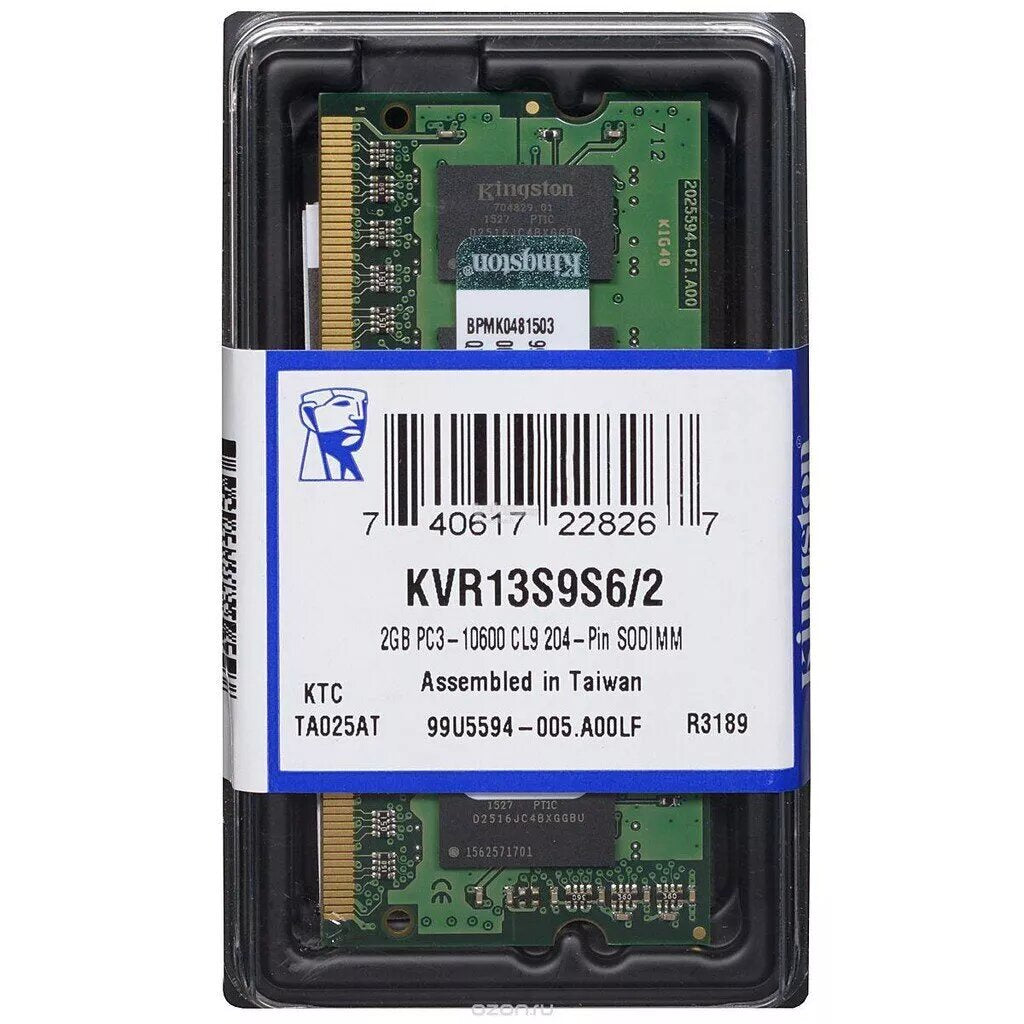 Kingston Technology ValueRAM 2GB 1333MHz DDR3 Non-ECC CL9 SODIMM SR X16 KVR13S9S6/2