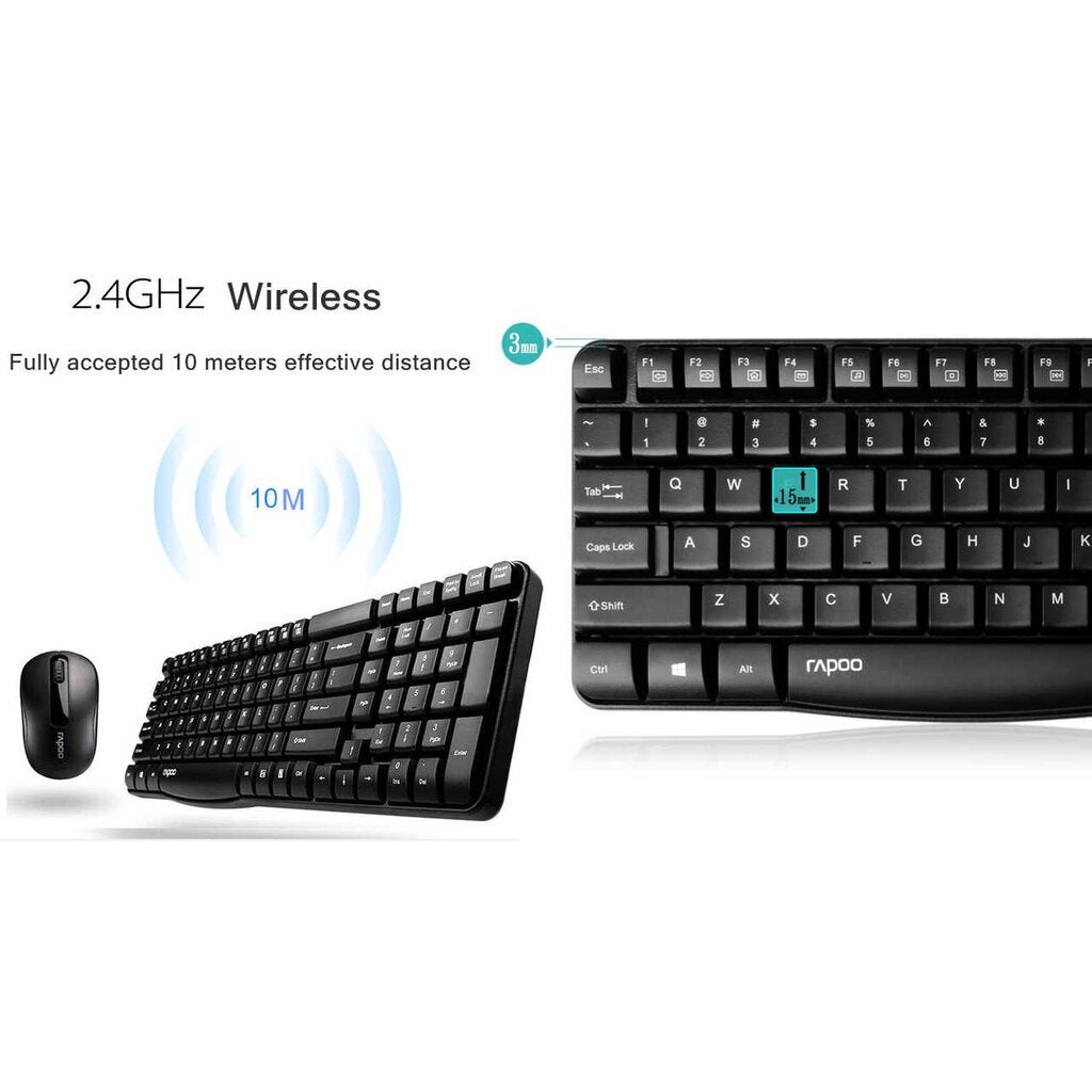 Rapoo X1800S (KB-X1800S-BK) Waterproof Multimedia Wireless Keyboard Mouse Combos Optical 2.4G