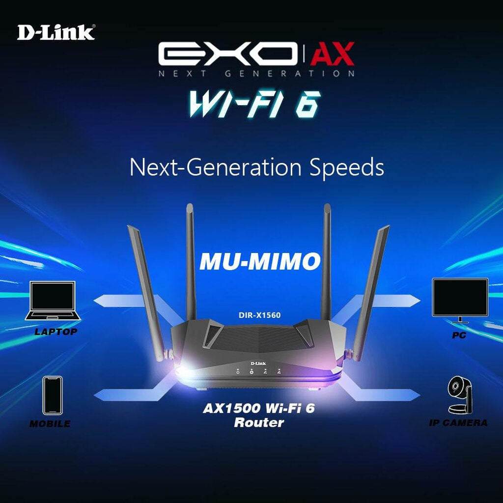 D-LINK DIR-X1560 SMART AX1500 WI-FI 6 ROUTER เร้าเตอร์ WIFI 6 รองรับอินเทอร์เน็ต 1000MBPS