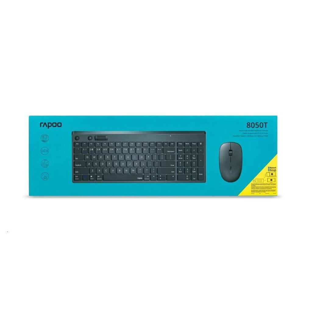 Rapoo 8050T Multi-mode Wireless Keyboard & Mouse - Black (คีย์บอร์ด & เม้าส์) (KB-8050T-BK)