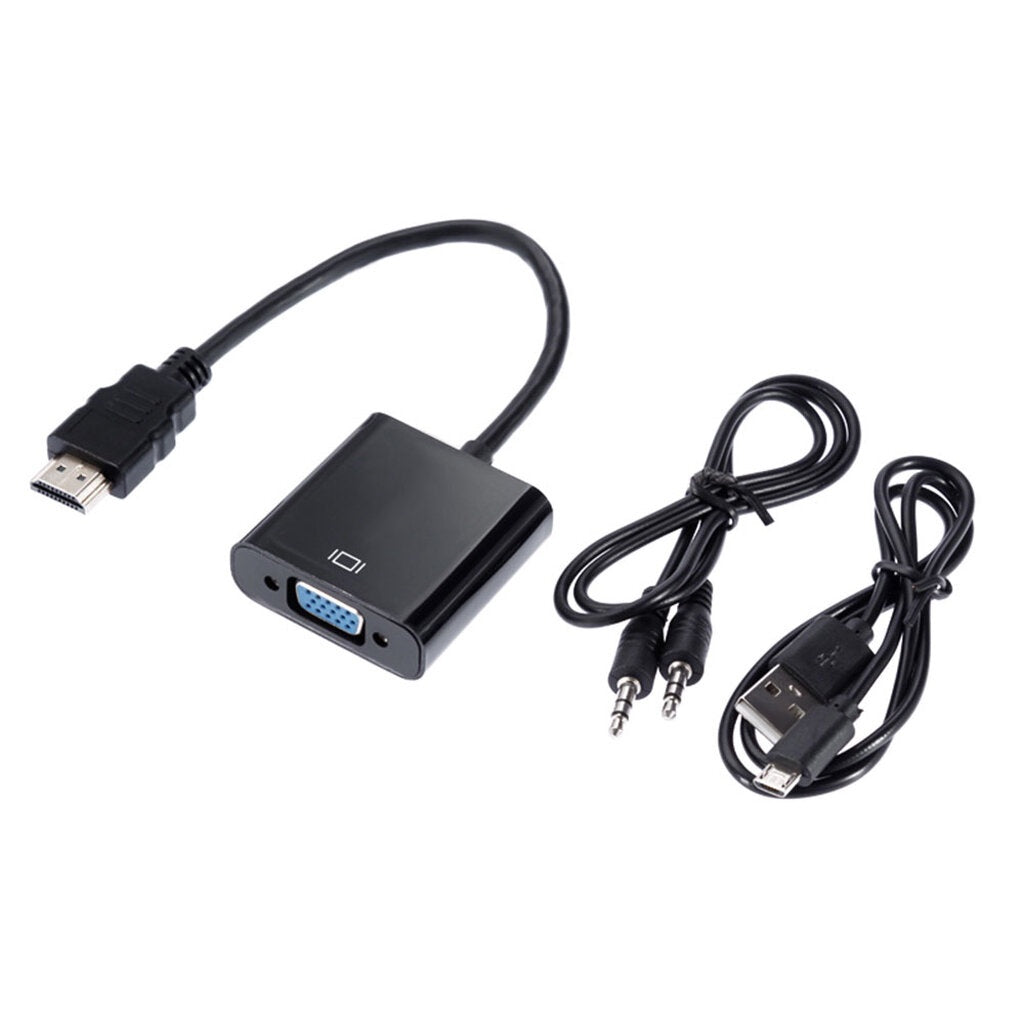 หัวแปลงพอร์ต HDMI to VGA+AUX+MICRO USB สีดำ Converter Adapter