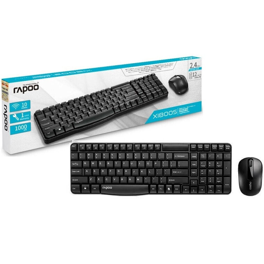 Rapoo X1800S (KB-X1800S-BK) Waterproof Multimedia Wireless Keyboard Mouse Combos Optical 2.4G
