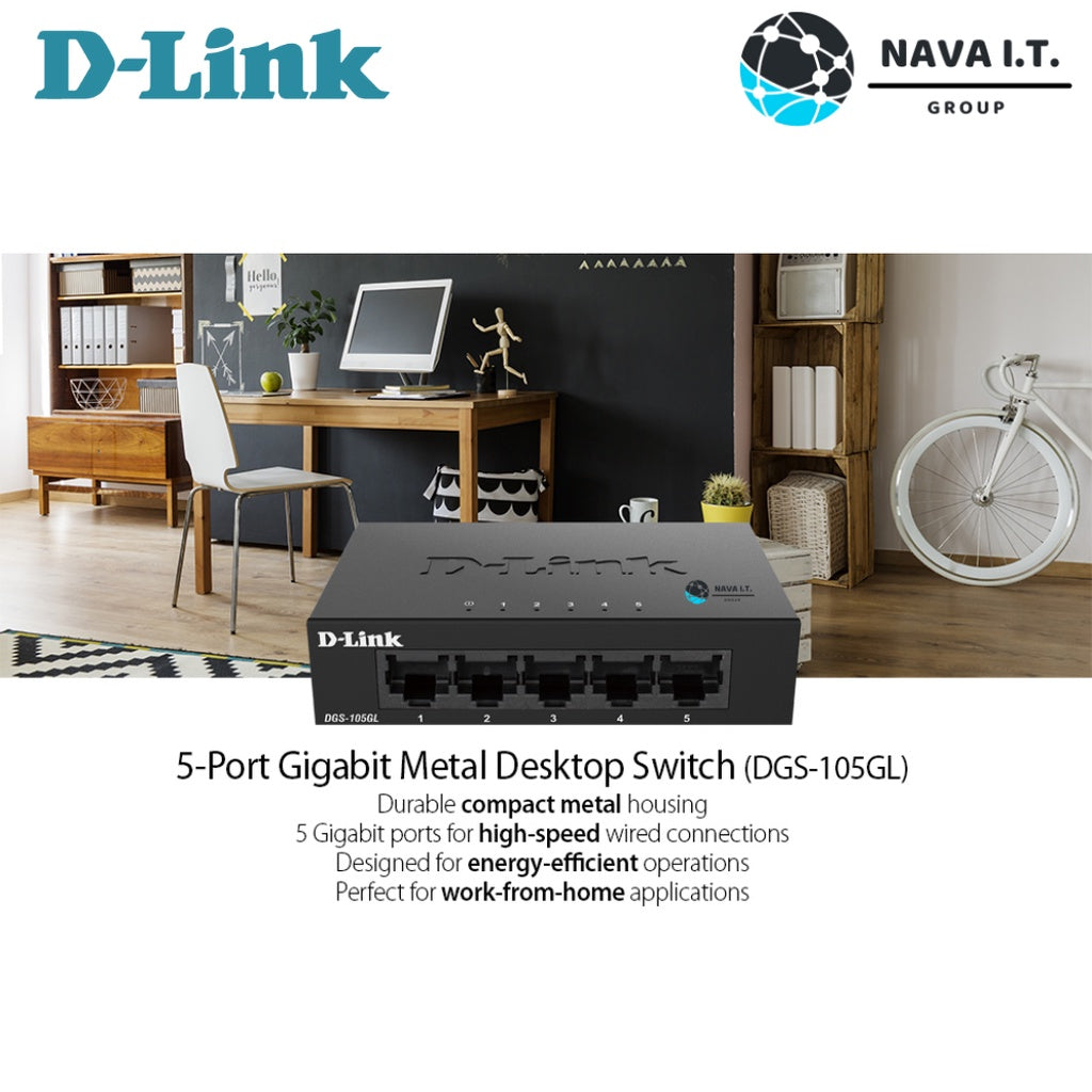 D-LINK DGS-105GL 5 PORT GIGABIT METAL UNMANAGED DESKTOP SWITCH ประกันตลอดการใช้งาน