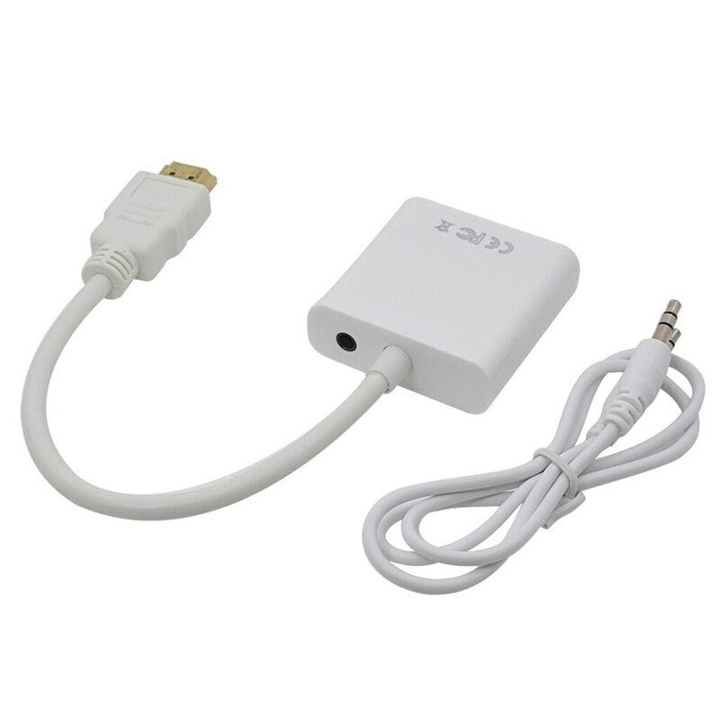 หัวแปลงพอร์ต HDMI TO VGA+AUX(สีขาว) แถมสายAUX Converter Adapter