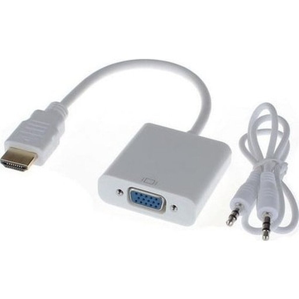 หัวแปลงพอร์ต HDMI TO VGA+AUX(สีขาว) แถมสายAUX Converter Adapter