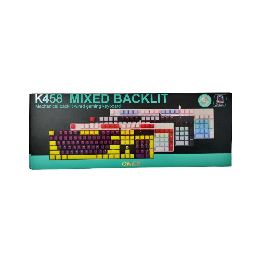 OKER K458 WHITE/BLUE MIXED BACKLIT GAMING KEYBORAD คีย์บอร์ดเกมมิ่ง
