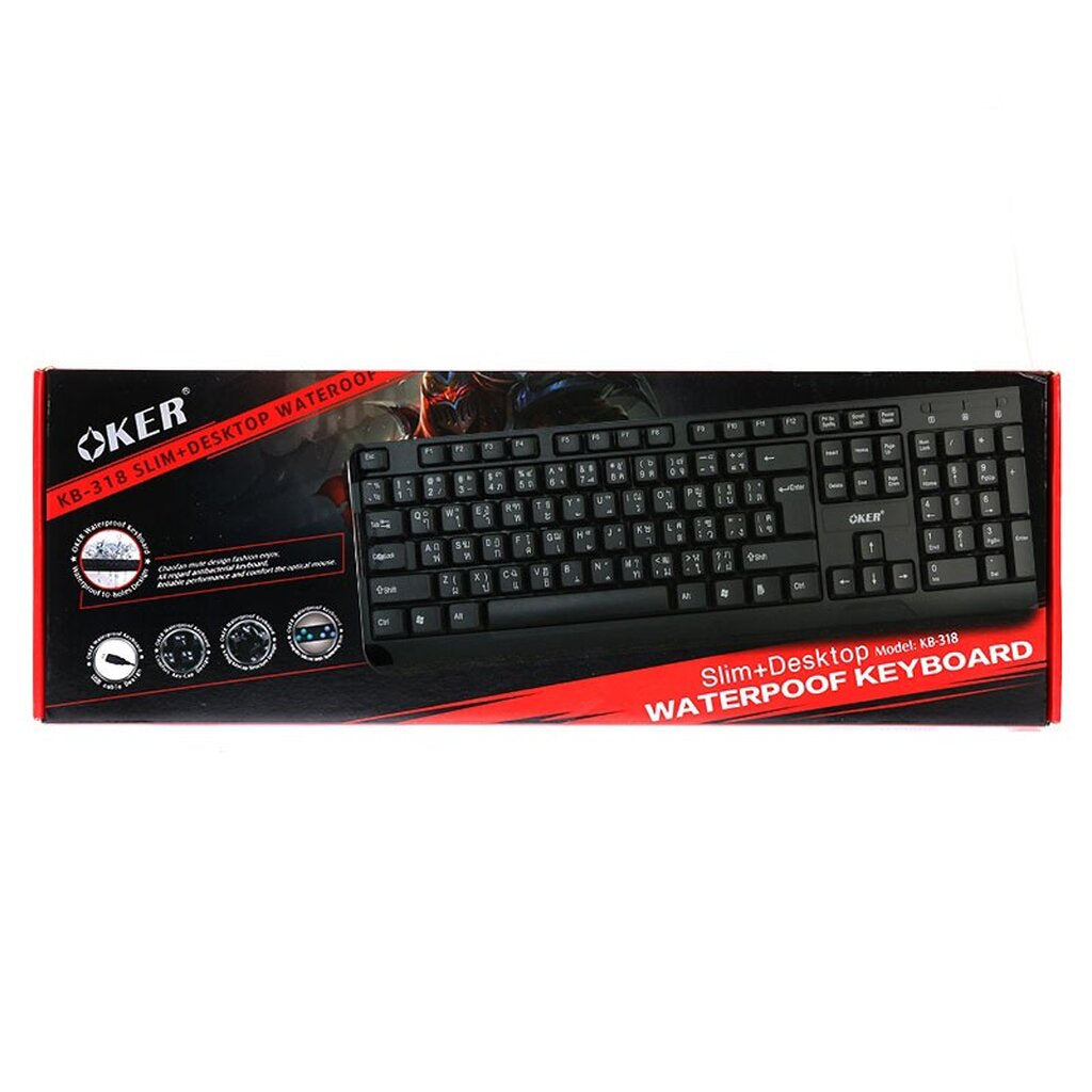 OKER KB-318 BLACK/YELLOW SLIM+DESKTOP KEYBOARD USB WATERPOOF ประกัน1ปี