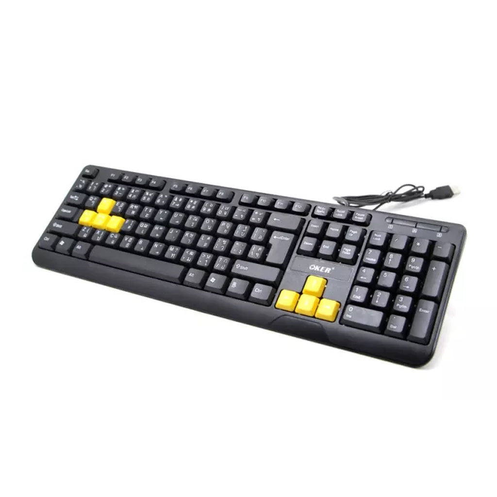 OKER KB-318 BLACK/YELLOW SLIM+DESKTOP KEYBOARD USB WATERPOOF ประกัน1ปี