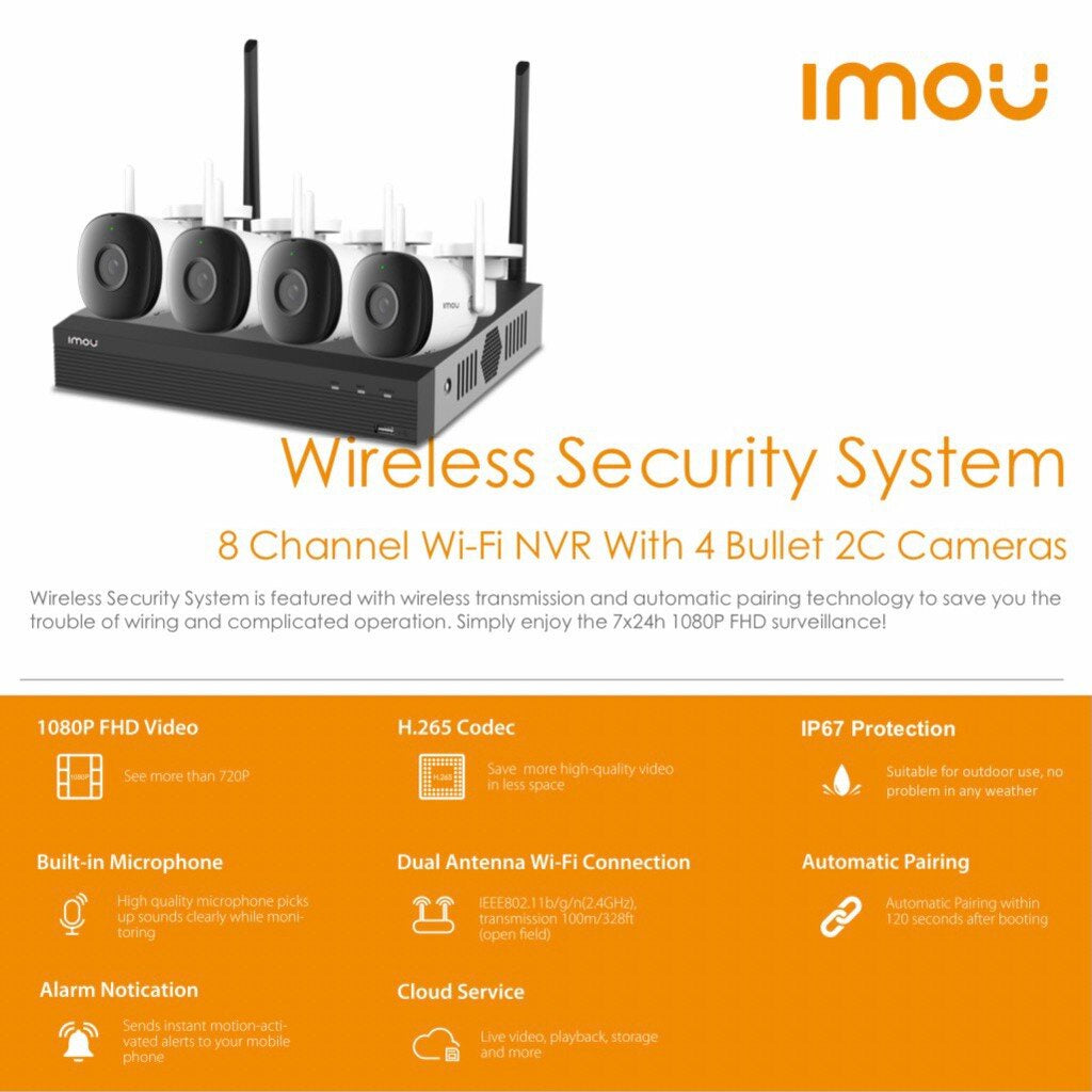 IMOU WIFI KIT 4BULLET 2C + NVR 8CH ชุดเซ็ทกล้องวงจรปิด ประกัน 2 ปี