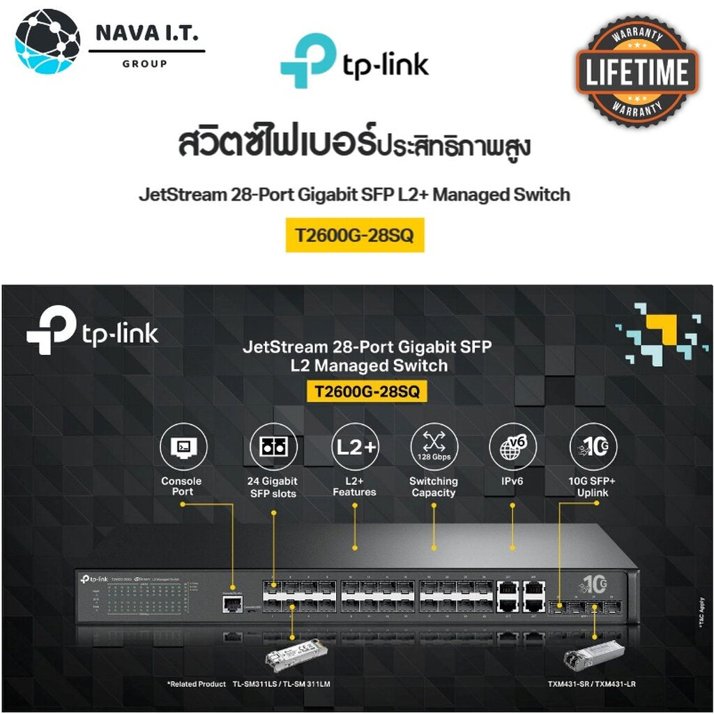 T2600G-28SQ JETSTREAM 28-PORT GIGABIT SFP L2+ MANAGED SWITCH รับประกันตลอดอายุการใช้งาน