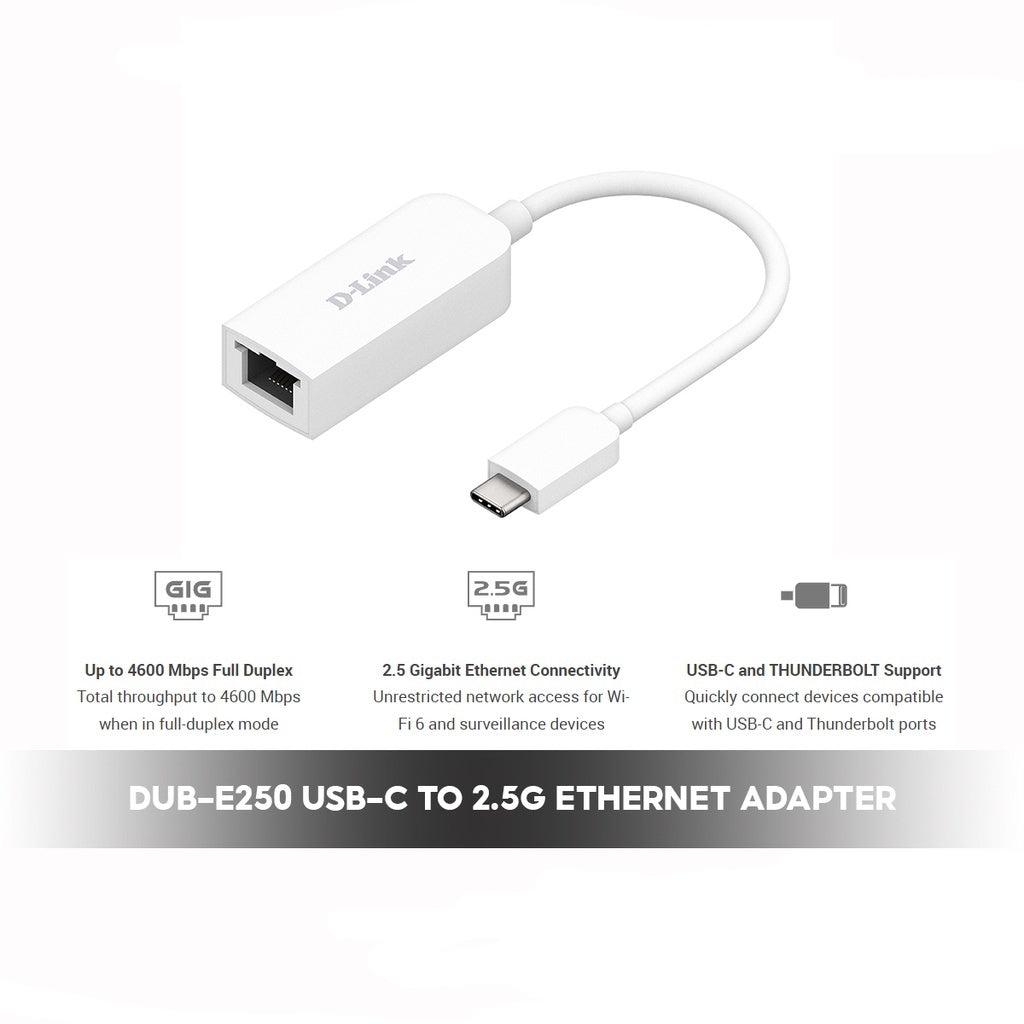 D-LINK DUB-E250 USB-C TO 2.5G หัวแปลงสาย LAN เป็น ยูเอสบี-TYPE C DLINK รับประกัน 1ปี