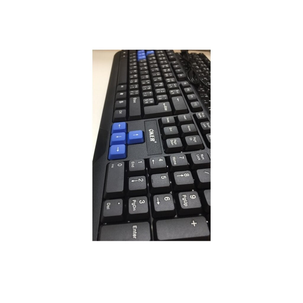 OKER KB-318 BLACK/ BLUE SLIM+DESKTOP KEYBOARD USB WATERPOOF KEYBOARD