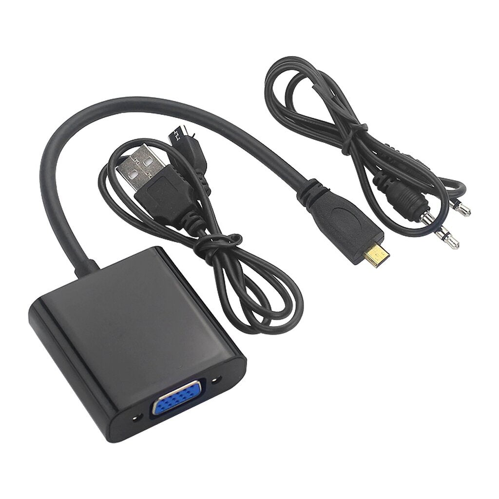 หัวแปลงพอร์ต HDMI to VGA+AUX+MICRO USB สีดำ Converter Adapter