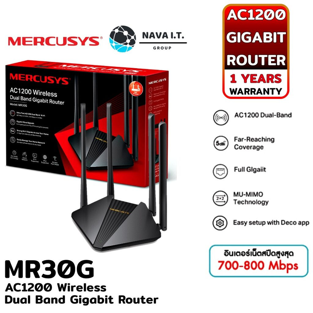 MERCUSYS เร้าเตอร์ MR30G AC1200 WIRELESS DUAL BAND GIGABIT ROUTER - รับประกัน 3ปี