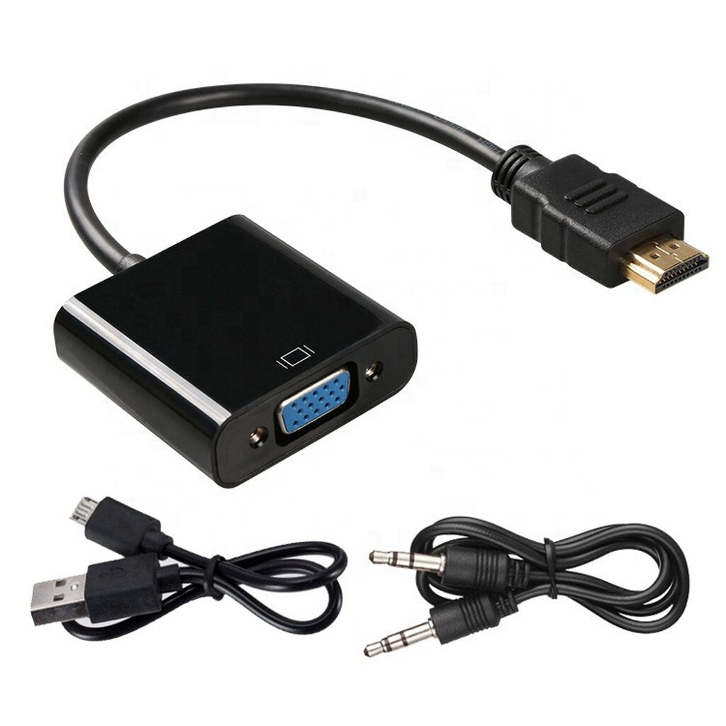 หัวแปลงพอร์ต HDMI to VGA+AUX+MICRO USB สีดำ Converter Adapter