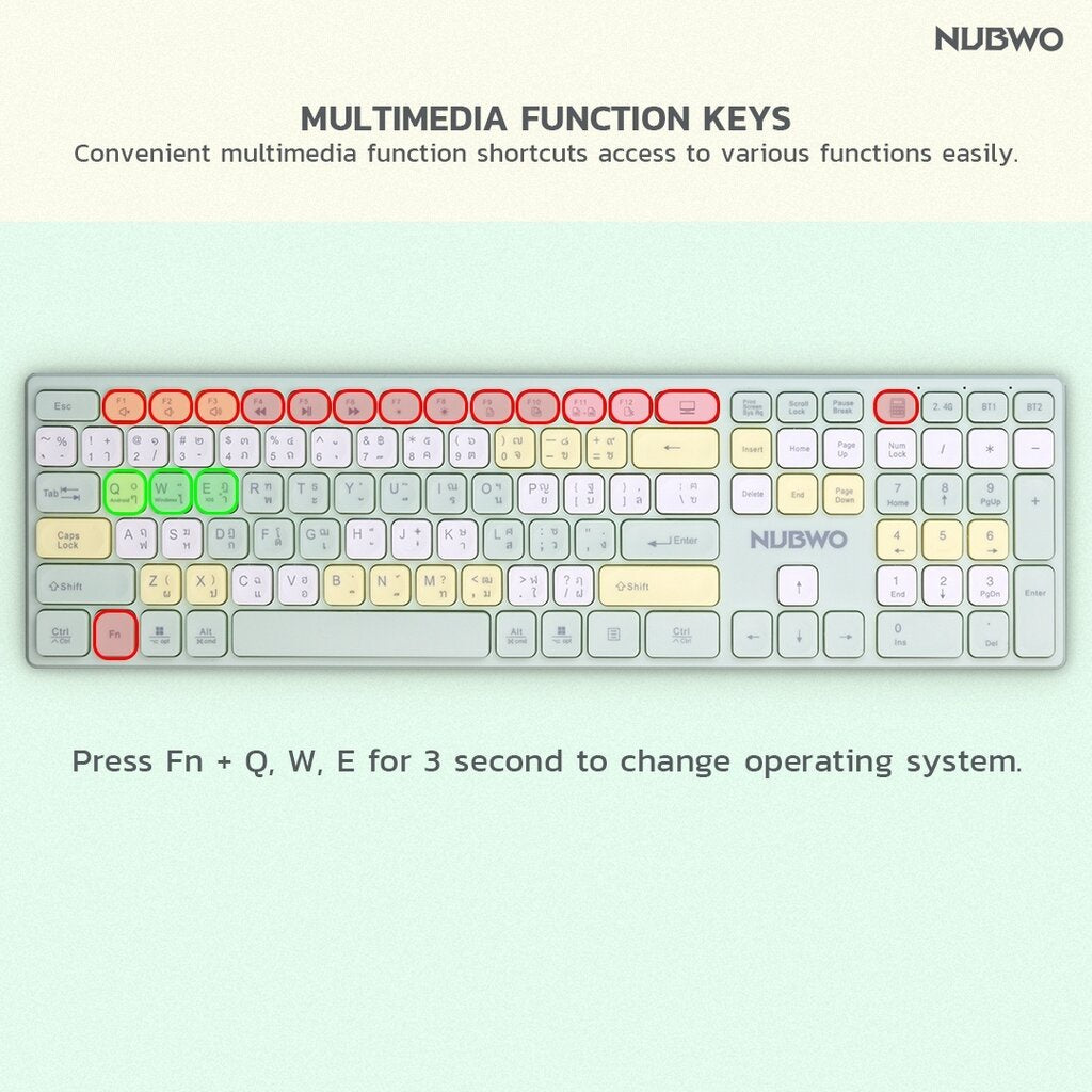 NUBWO NKM-631 GREEN BLUETOOTH KEYBOARD AND MOUSE