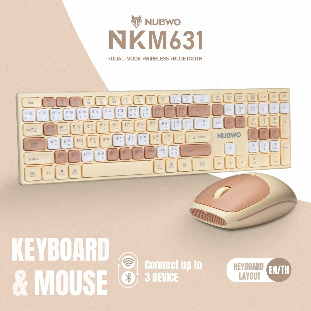 NUBWO NKM-631 YELLOW BLUETOOTH KEYBOARD AND MOUSE