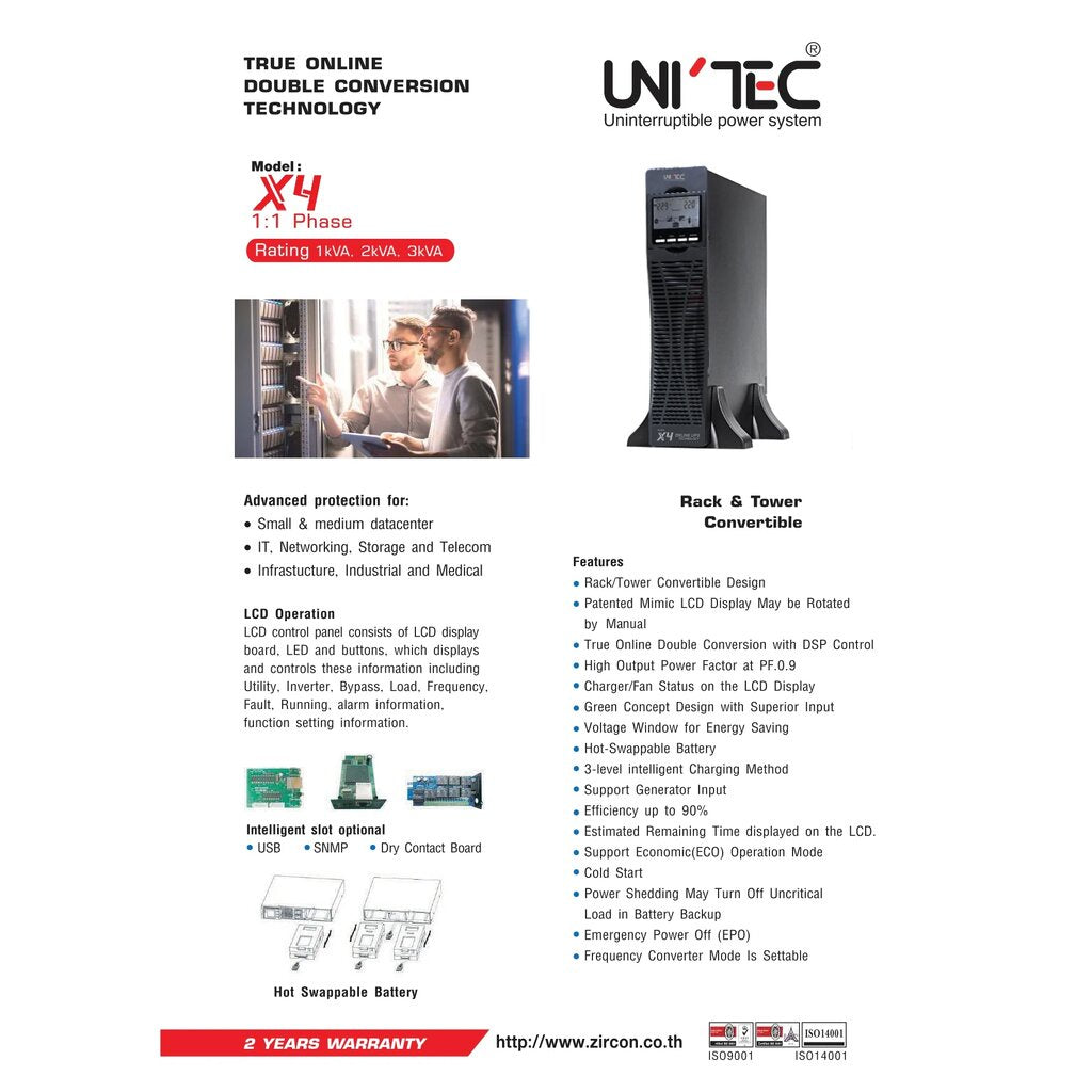 เครื่องสำรองไฟฟ้า UNITEC-X4-1500-RT TRUE ONLINE 1500VA/1350W