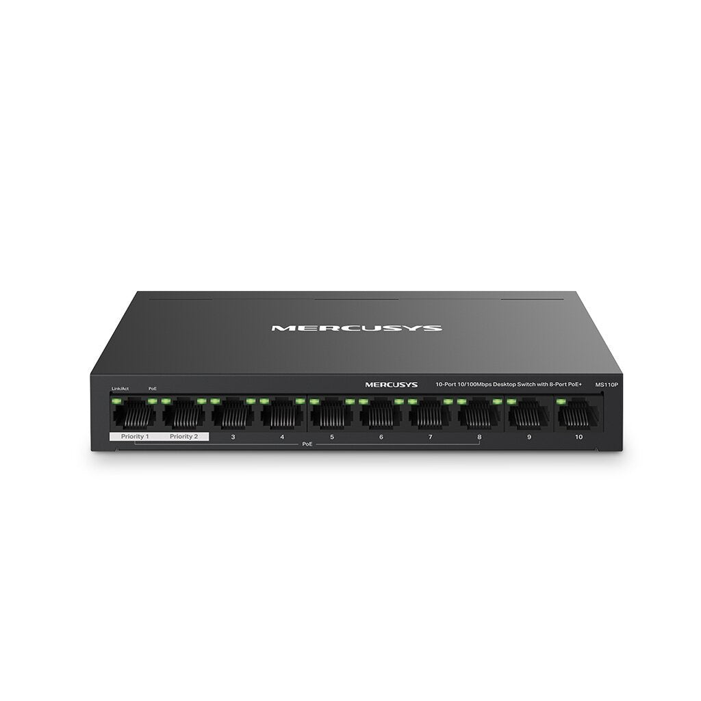 MERCUSYS MS110P 10-PORT 10/100MBPS DESKTOP SWITCH WITH 8-PORT POE+ รับประกัน 3ปี