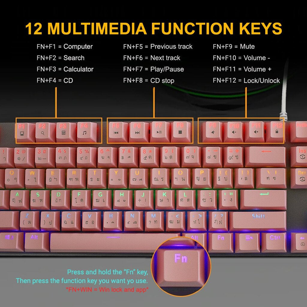 OKER K428 WHITE KEYBOARD GAMING MECHANICAL BACKLIT BLUESWITCH รับประกันศูนย์ไทย 1ปี