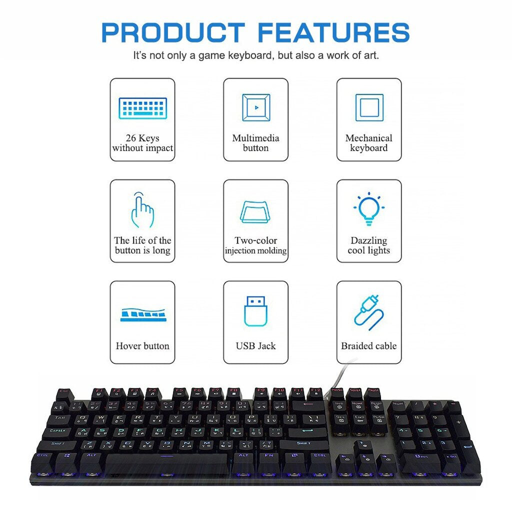 OKER K428 WHITE KEYBOARD GAMING MECHANICAL BACKLIT BLUESWITCH รับประกันศูนย์ไทย 1ปี
