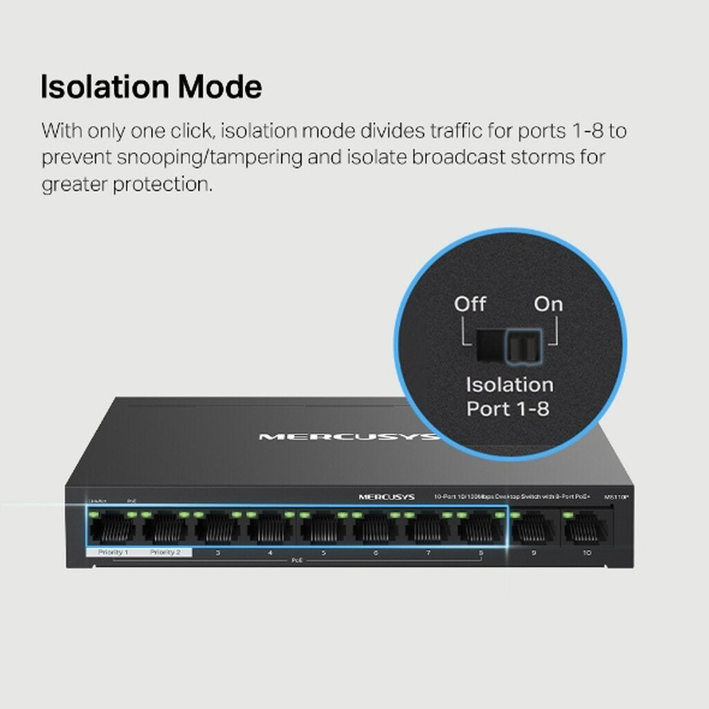 MERCUSYS MS110P 10-PORT 10/100MBPS DESKTOP SWITCH WITH 8-PORT POE+ รับประกัน 3ปี