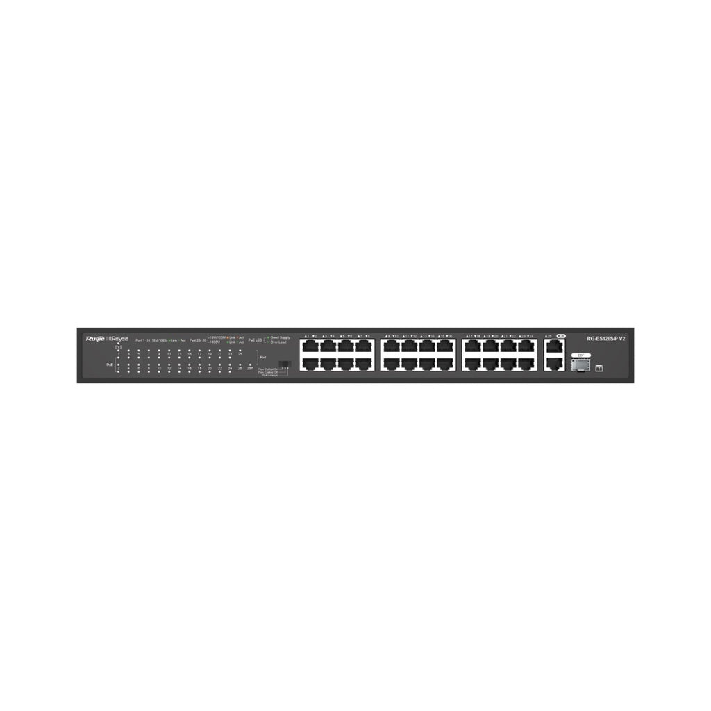 RUIJIE (RG-ES126S-P) 24-Port 10/100 Mbps with 2-Port Gigabit Rackmount PoE Switch