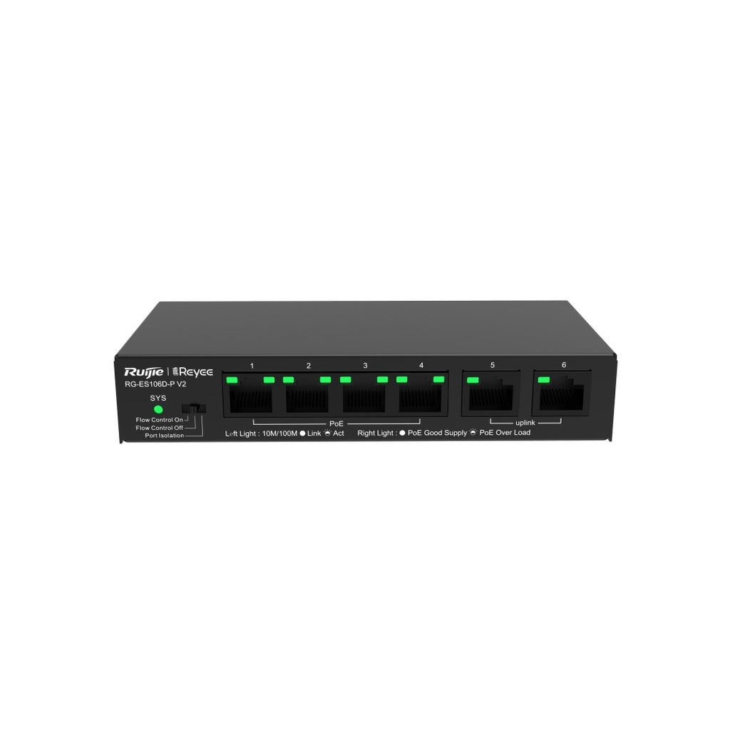 RUIJIE (RG-ES106D-P V2) 6-port 10/100Mbps Desktop Unmanaged Switch
