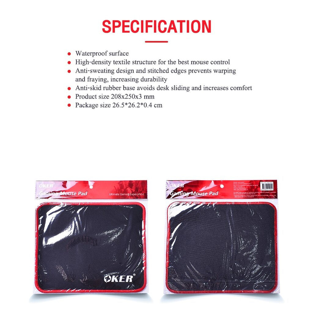 OKER PA-203 RED MOUSE PAD GAMING แผ่นรองเมาส์ขนาดเล็ก