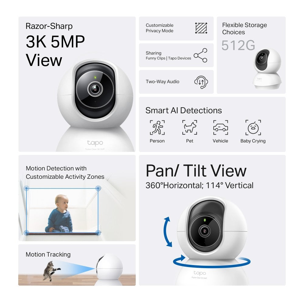 TP-LINK TAPO C230 3K 5MP PAN/TILT AI HOME SECURITY WIFI CAMERA กล้องวงจรปิดภายใน