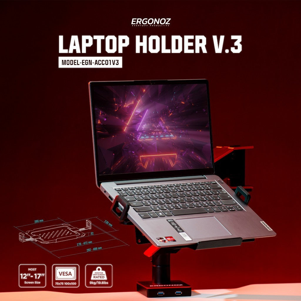 ERGONOZ LAPTOP HOLDER Ver.3  ที่วางแล็ปท็อป V.3 (BLACK/WHITE) EGN-ACC01V3-B/W (จำเป็นต้องมีแขนจับจอก่อน)